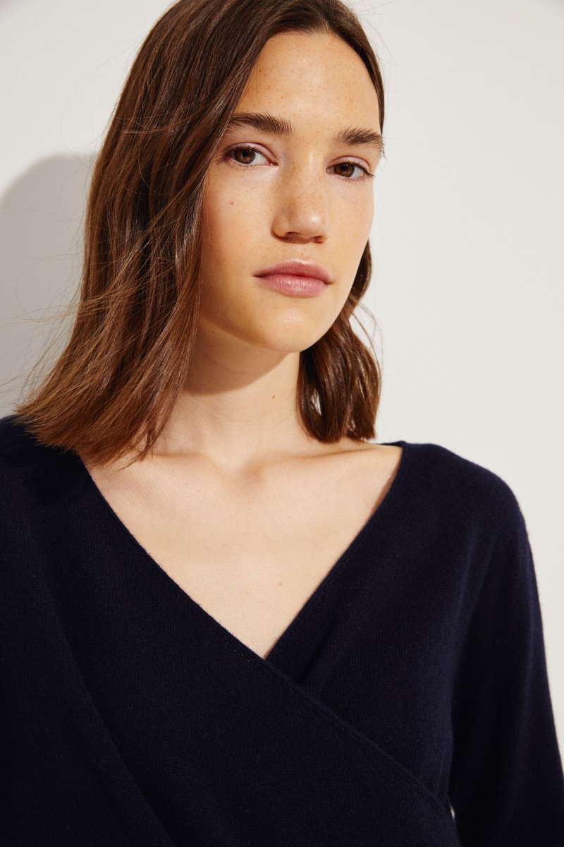V-Neck Cashmere-Pullover Marineblau