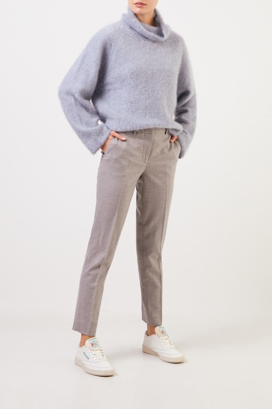 Fabiana Filippi Woll-Hose mit Hahnentritt Hellgrau