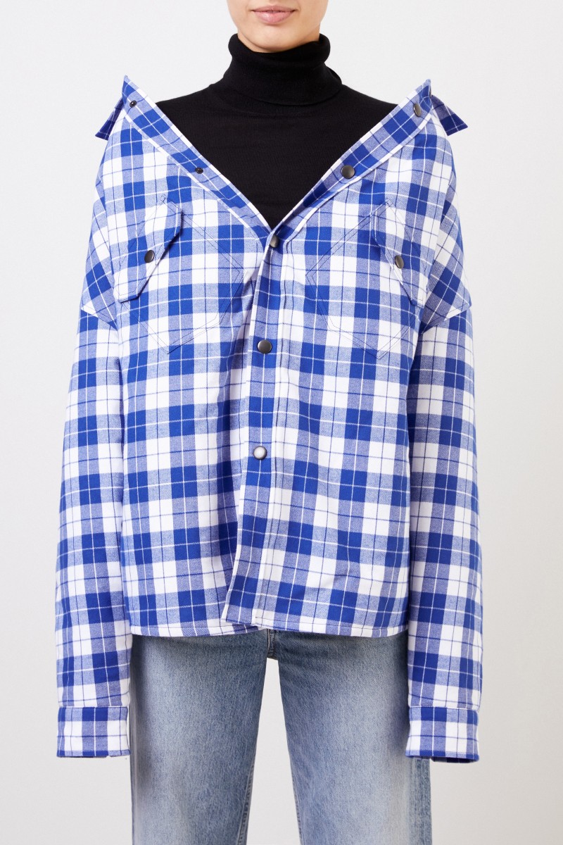 Balenciaga Baumwollflanell-Swingbluse mit Karomuster Blau/Weiß