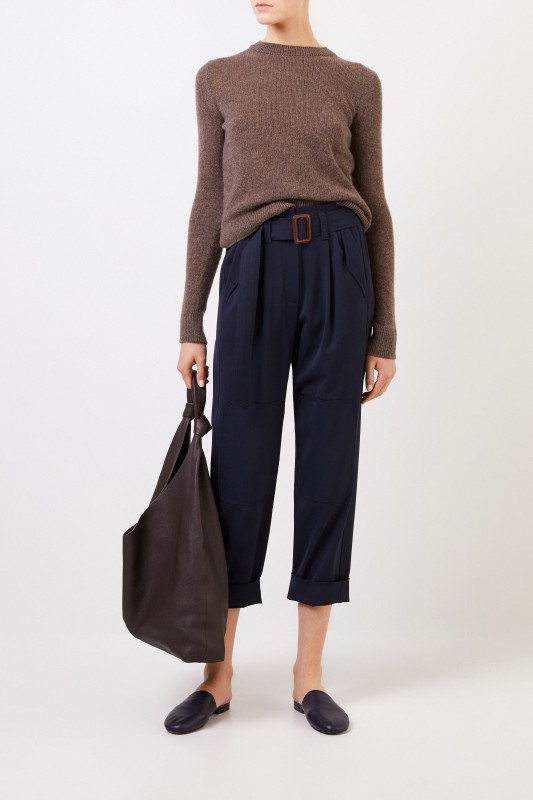 Brunello Cucinelli Woll-Hose mit Gürtel Marineblau