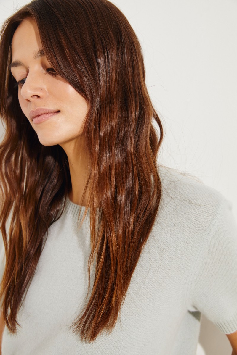 Kurzarm Cashmere-Pullover Salbei