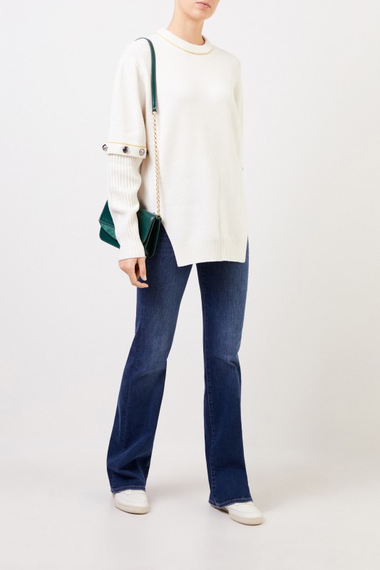 Chloé Woll-Pullover mit angeknöpften Ärmeln Soft White