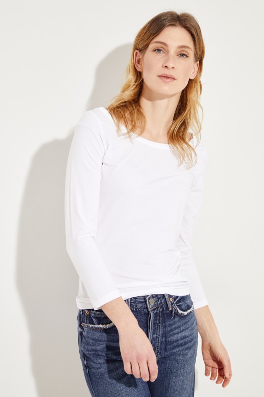 Longsleeve mit U-Boot-Ausschnitt Weiß