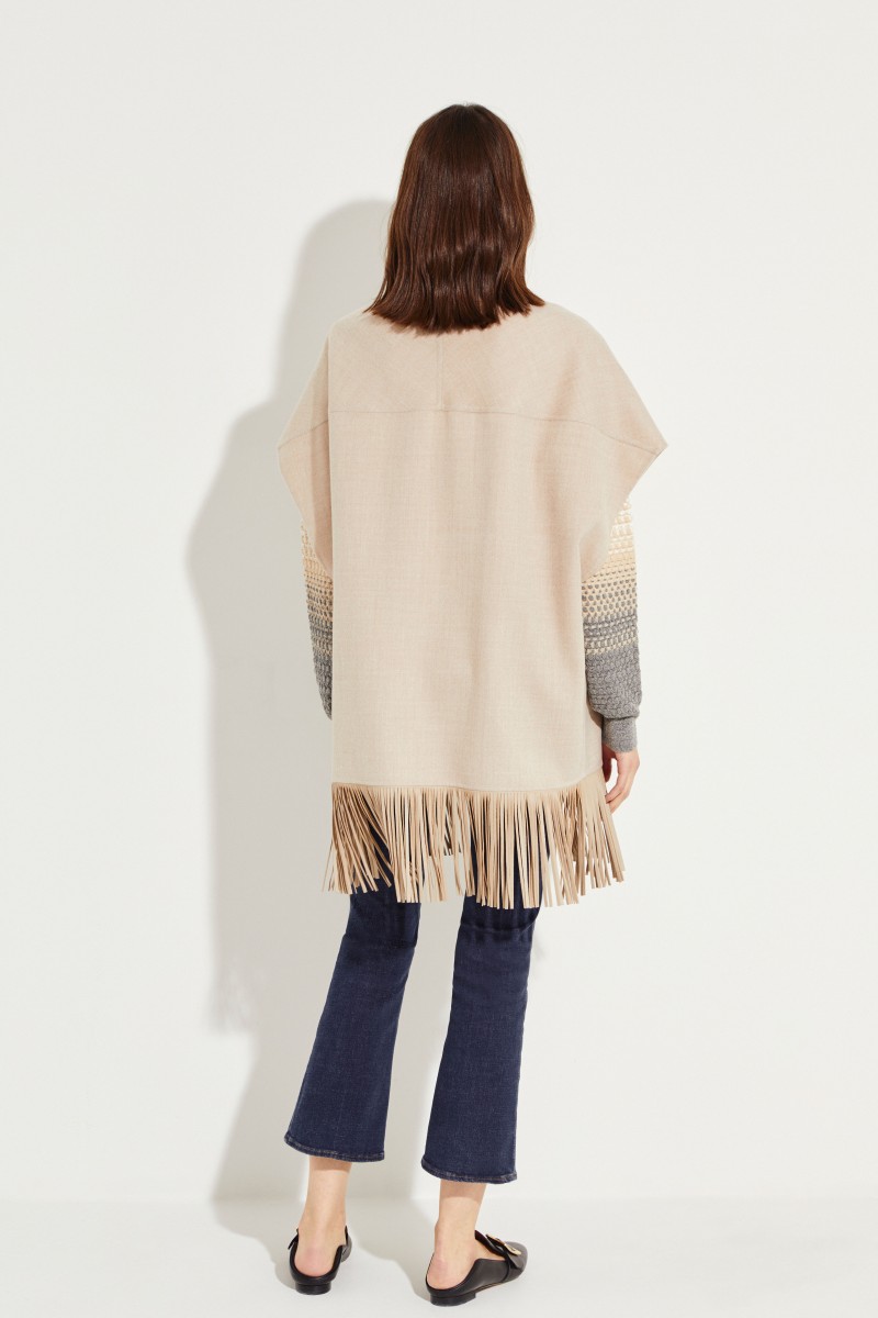 Cape mit Lederfransen-Details Beige