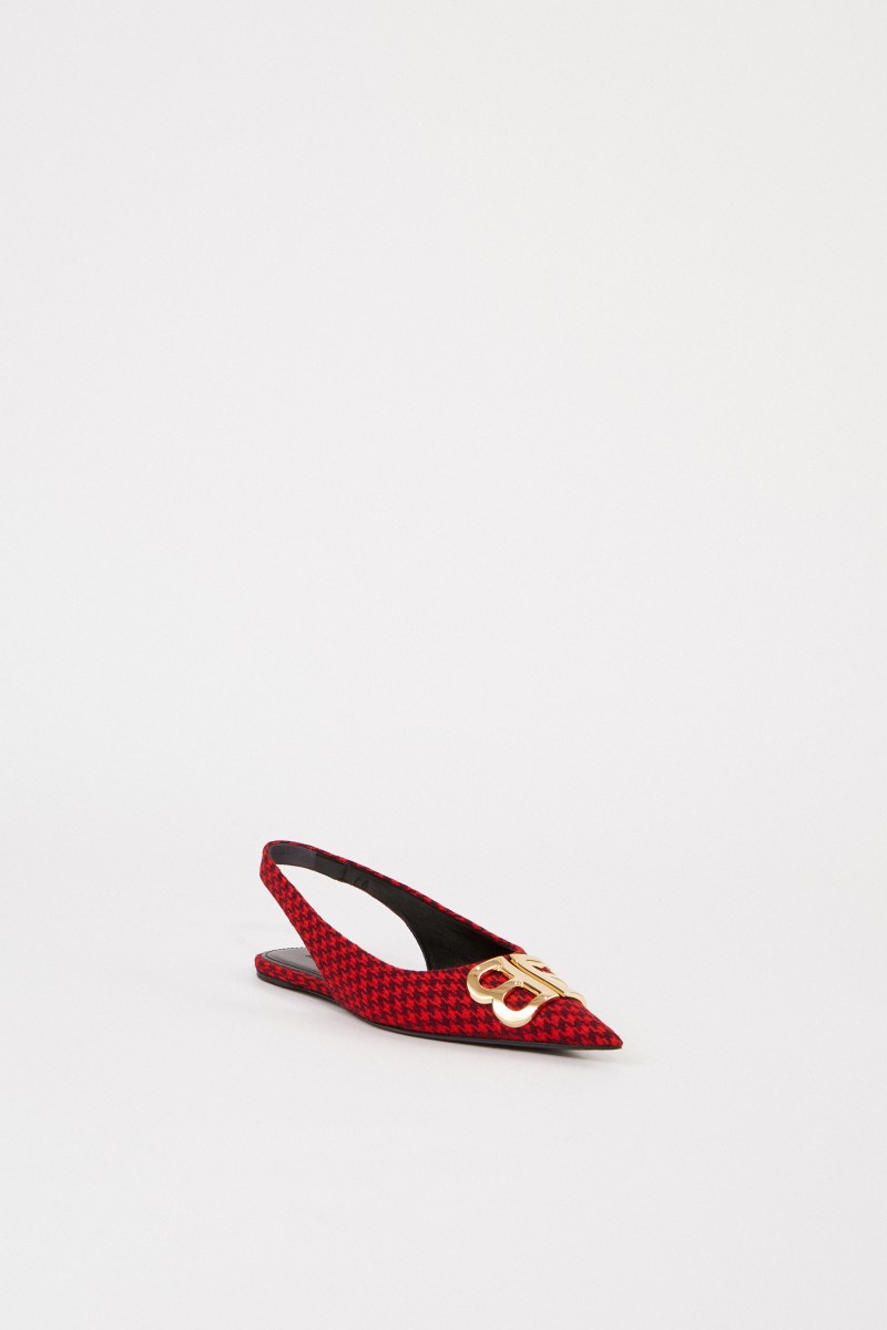 Balenciaga Spitzer Leder-Flat mit Pepitamuster Rot/Schwarz