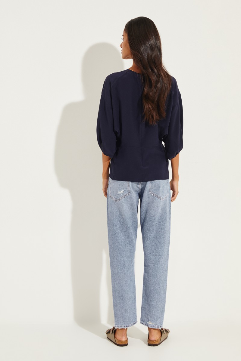 Seidenbluse mit Fledermausärmel Marineblau