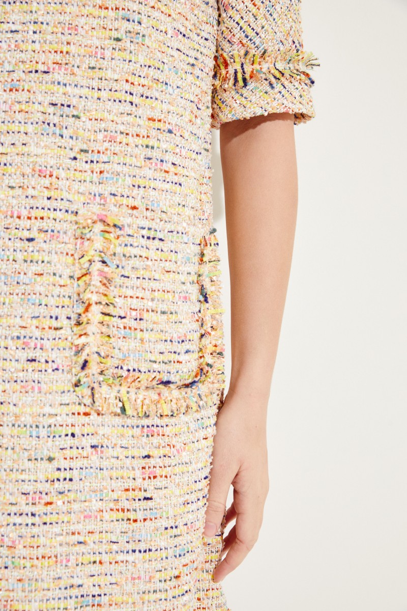 Tweed-Kleid mit Taschen Gelb/Multi
