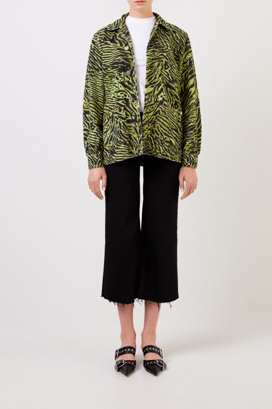 Jeansjacke mit Tiger-Print Grün/Schwarz