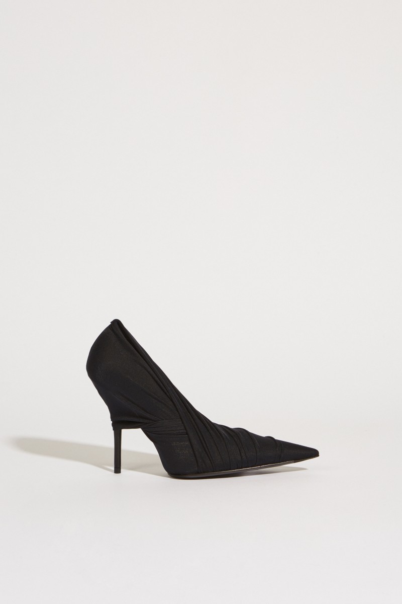 Spitzer Pump mit Netzdetails Schwarz