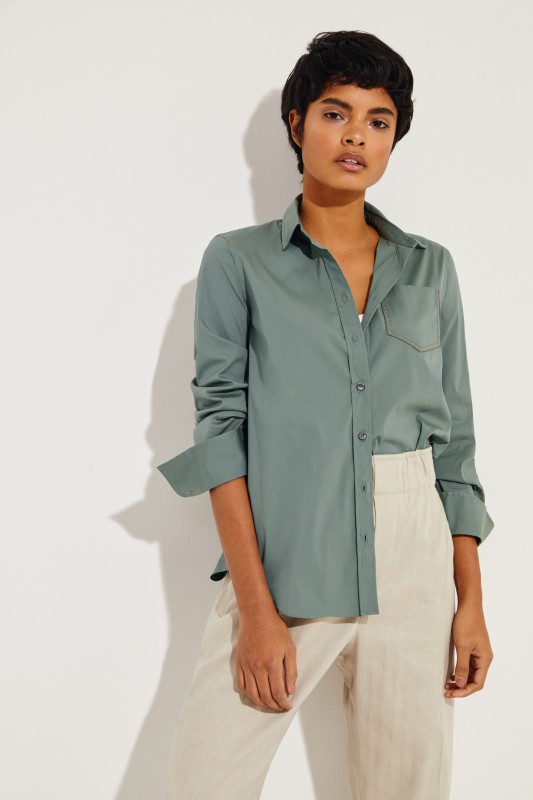 Klassische Bluse mit Perlen-Details Salbei