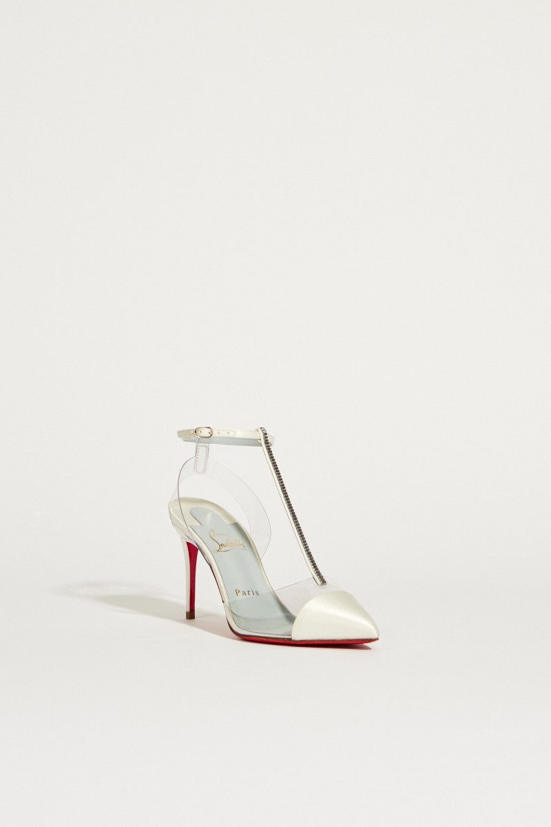 Satin-Pump ' Nosy Strass' Weiß