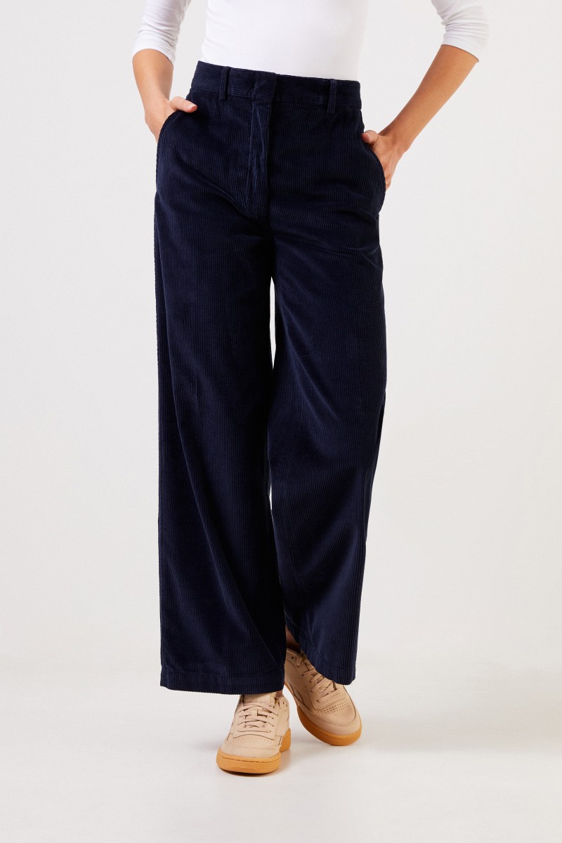 Aspesi Cord-Hose mit weitem Bein Marineblau