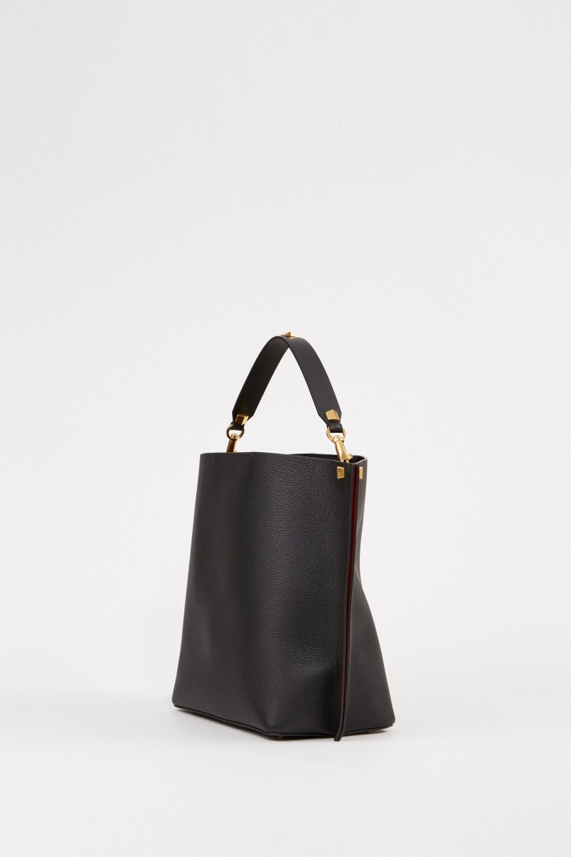 Leder-Shopper mit Pouchette Schwarz