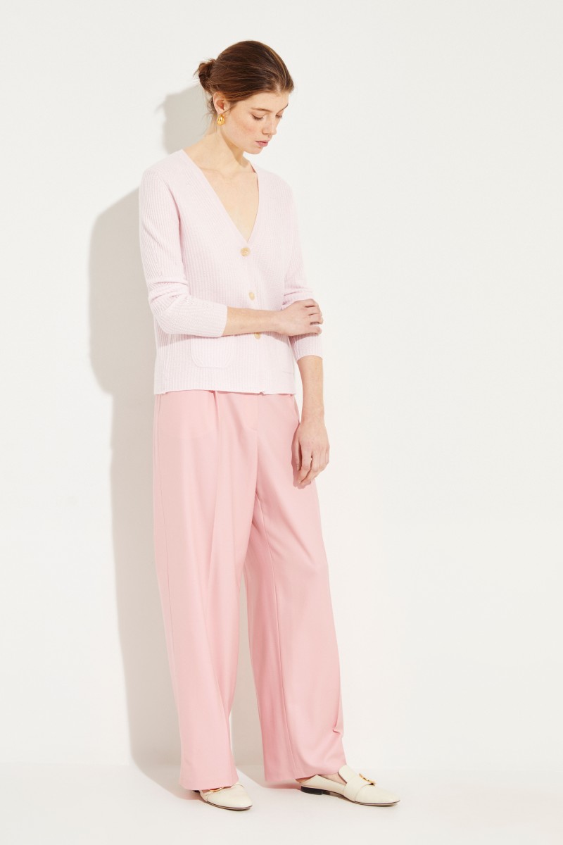 Feiner-Cashmere-Cardigan mit V-Neck Rosé