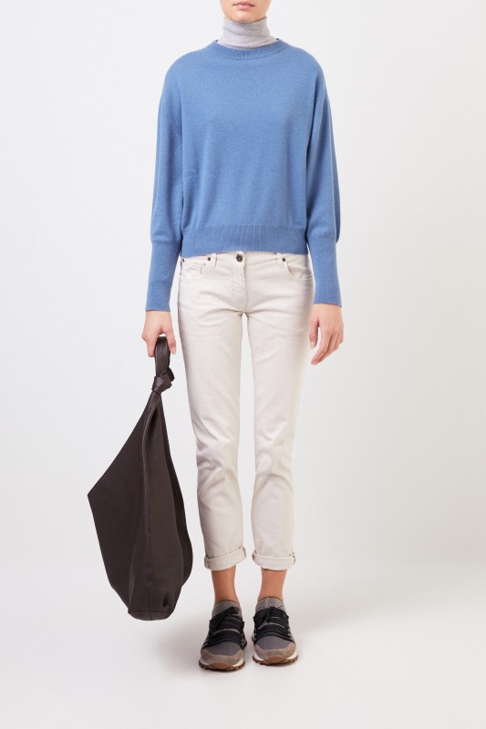 Brunello Cucinelli Cashmere-Pullover mit Perlenverzierung Blau