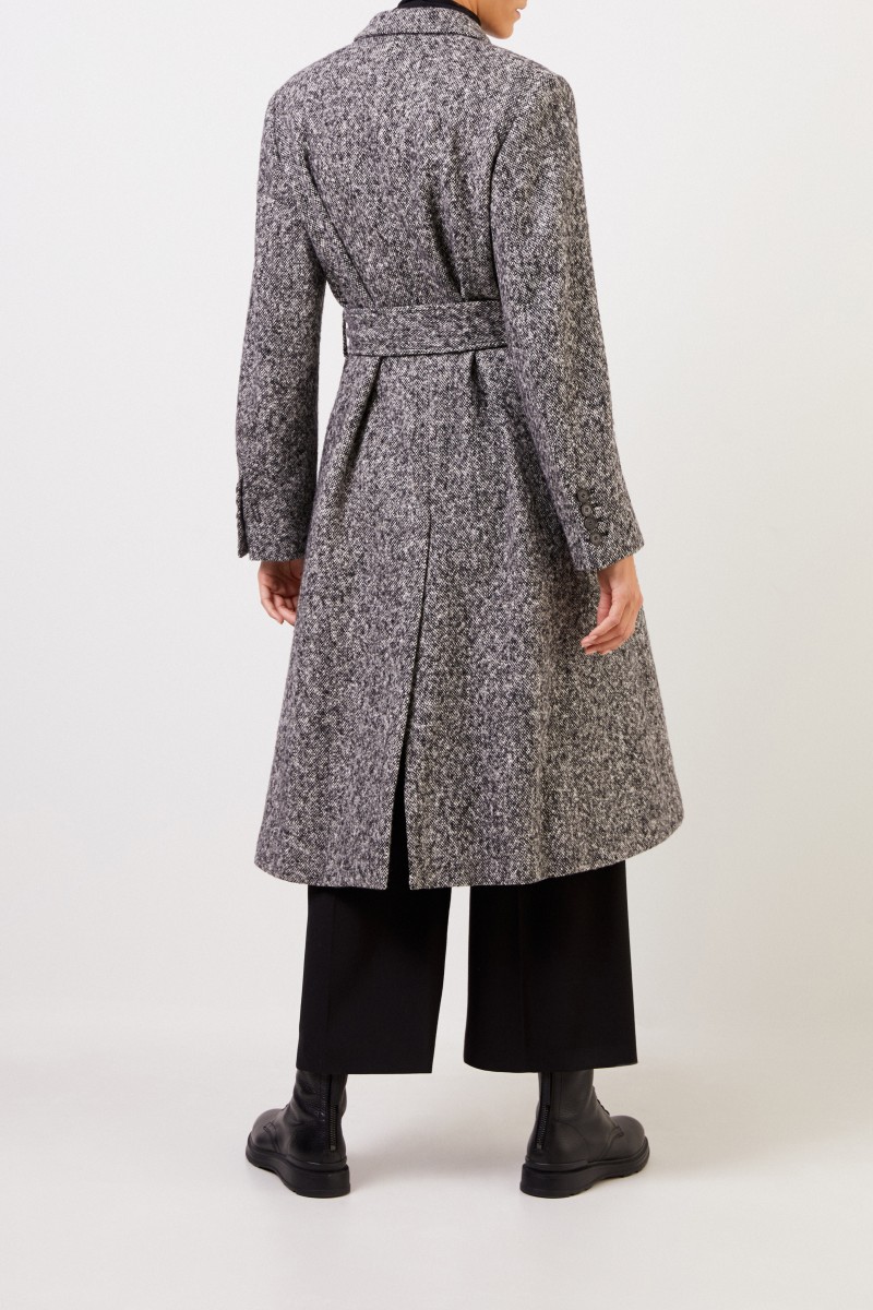 Stella McCartney Langer Woll-Mantel mit Gürtel Schwarz/Grau