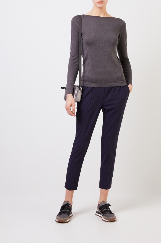 Brunello Cucinelli Feiner Alpaca-Pullover mit Lurexdetails Grau/Braun