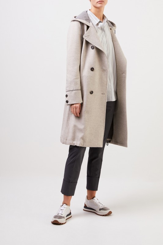 Brunello Cucinelli Woll-Cashmere-Mantel mit Gürtel Beige