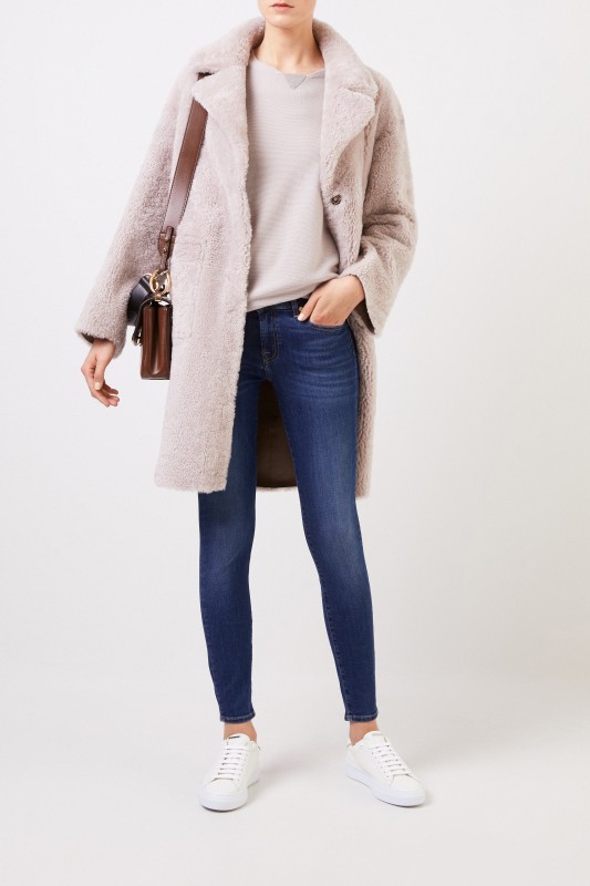 Cashmere-Poncho mit Perlenverzierung Beige