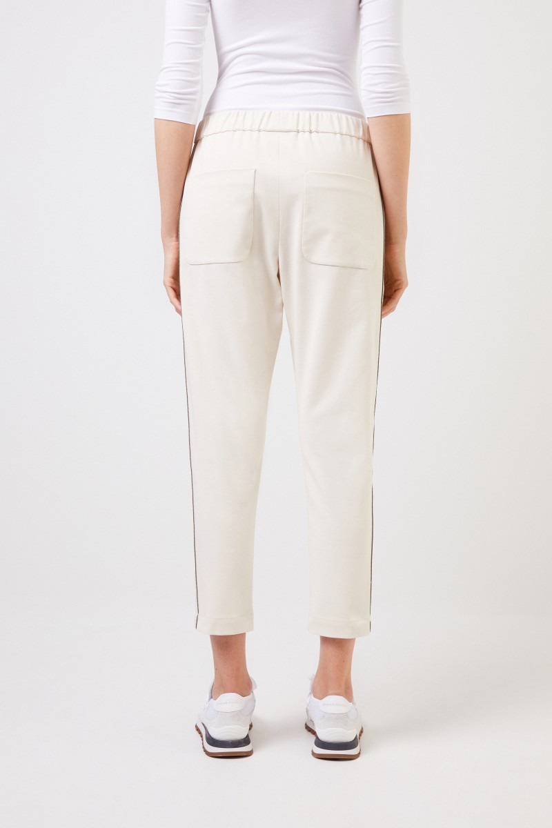 Baumwoll-Hose mit seitlicher Perlenverzierung Crème