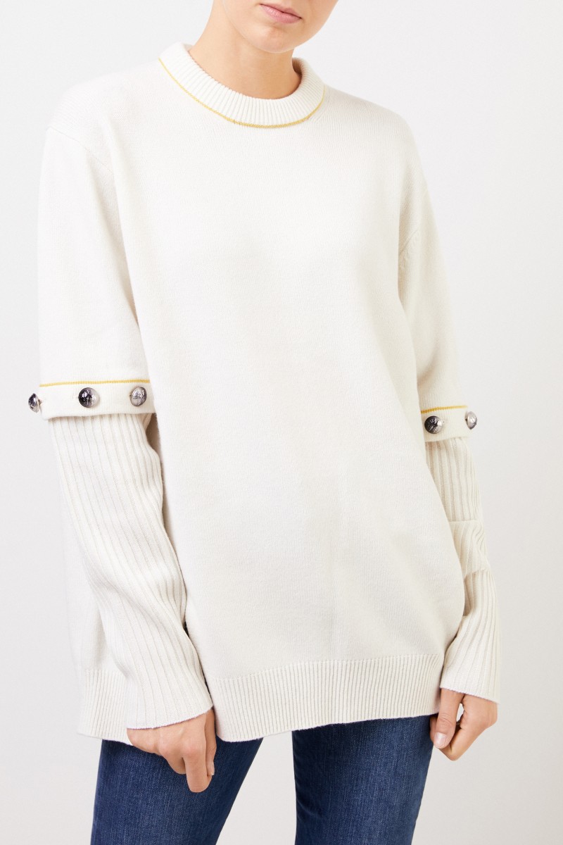 Chloé Woll-Pullover mit angeknöpften Ärmeln Soft White
