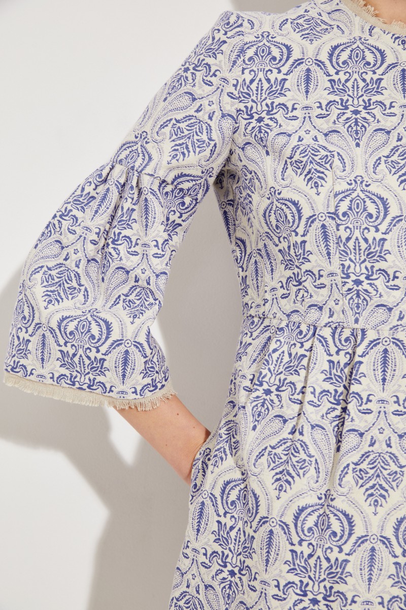 Jacquard Mantel Blau/Weiß