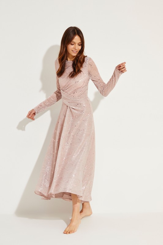 Langes Abendkleid mit Pailletten Rosé