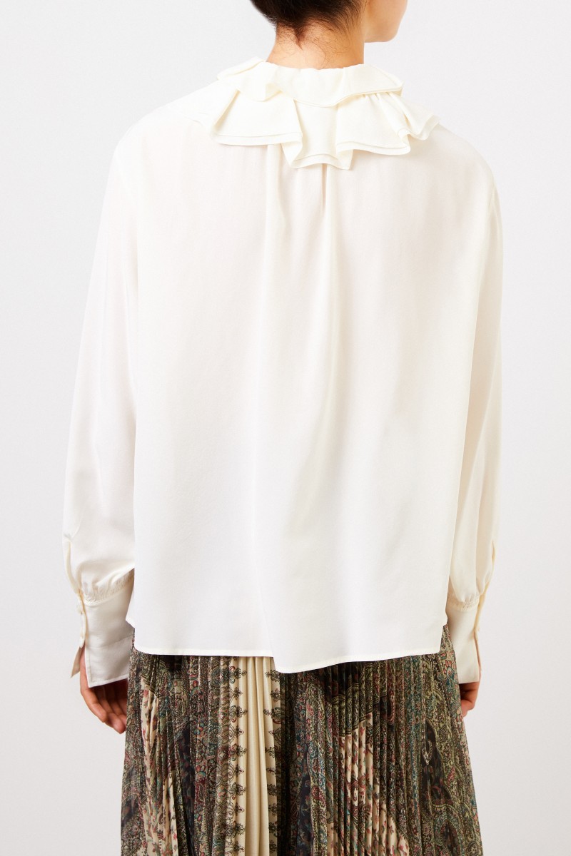 Chloé Seidenbluse mit Rüschenkragen Vanilla Ice