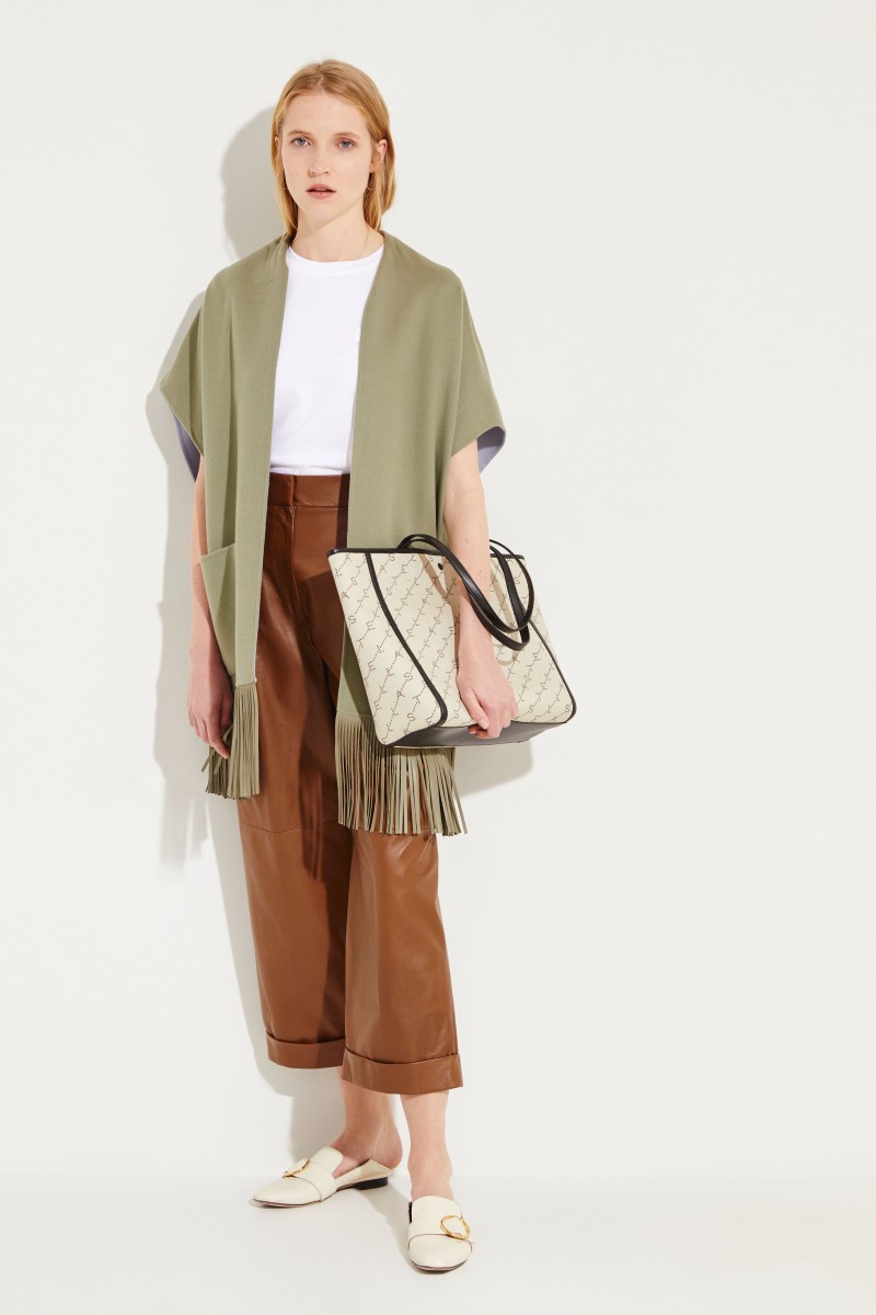 Cape mit Lederfransen-Details Oliv