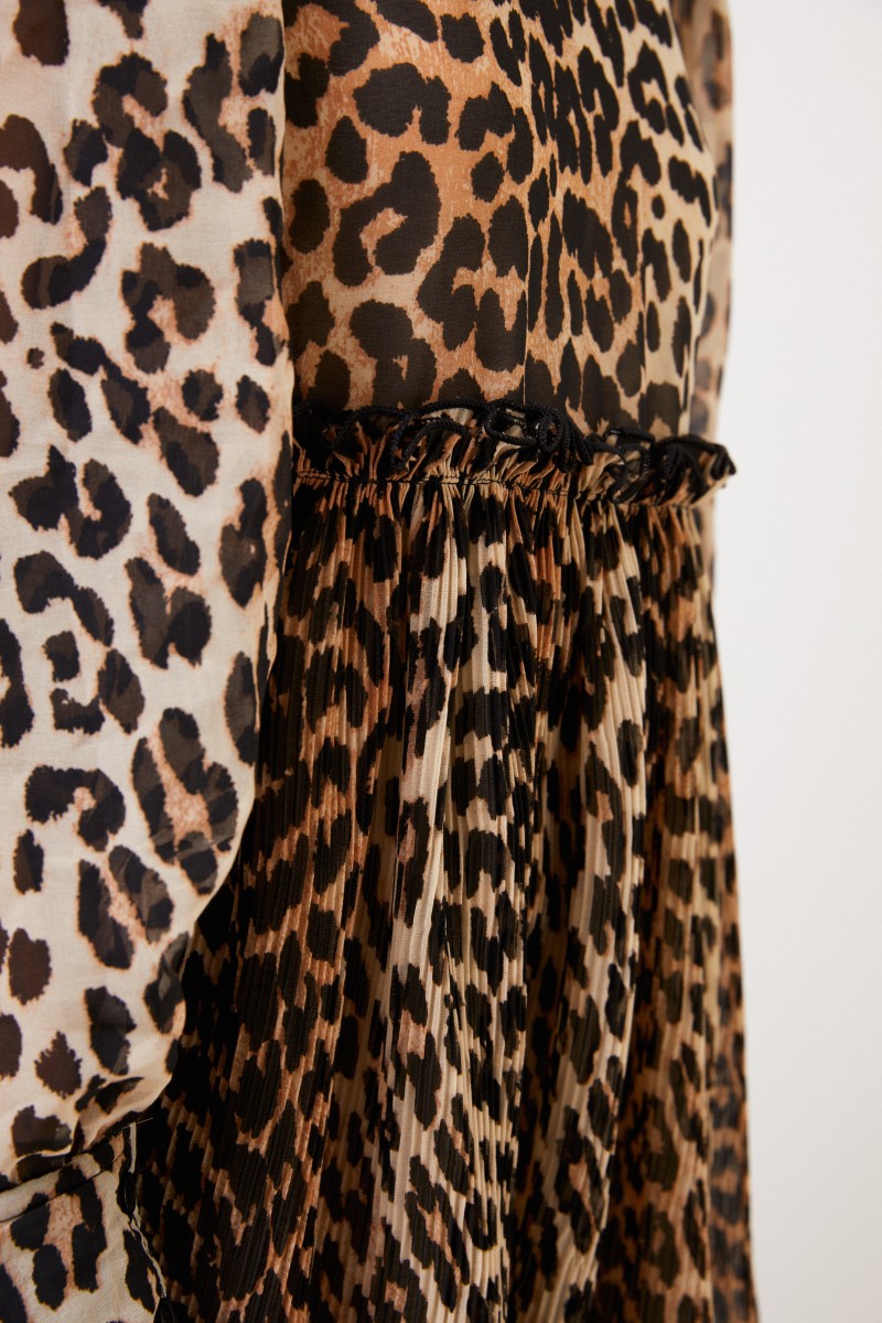 Ganni Kurzes Kleid mit Leoprint Multi