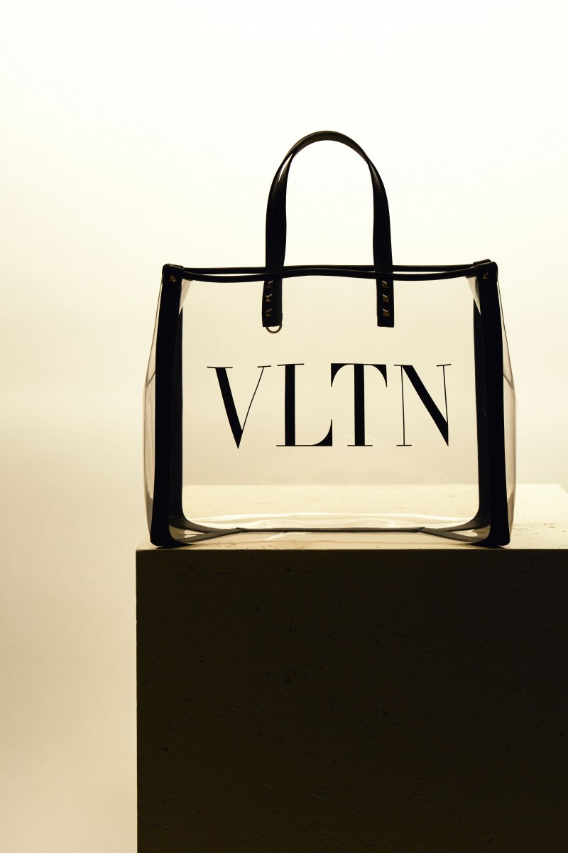 Shopper 'VLTN' mit Lederdetails Transparent/Schwarz