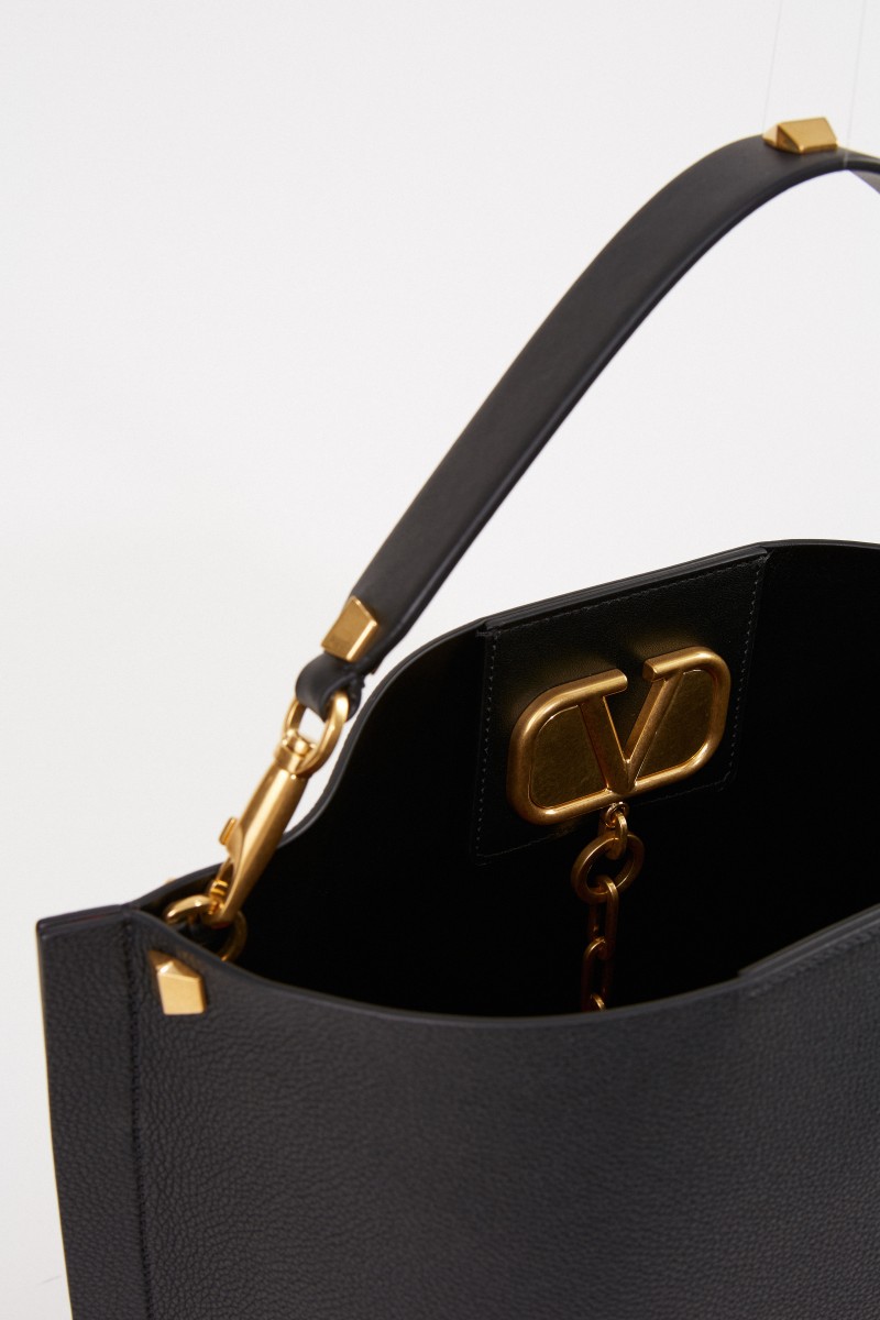 Leder-Shopper mit Pouchette Schwarz