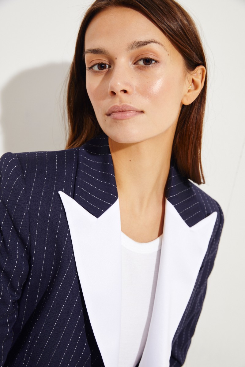 Woll-Blazer 'Casablanca' mit Satinrevers Marineblau/Weiß