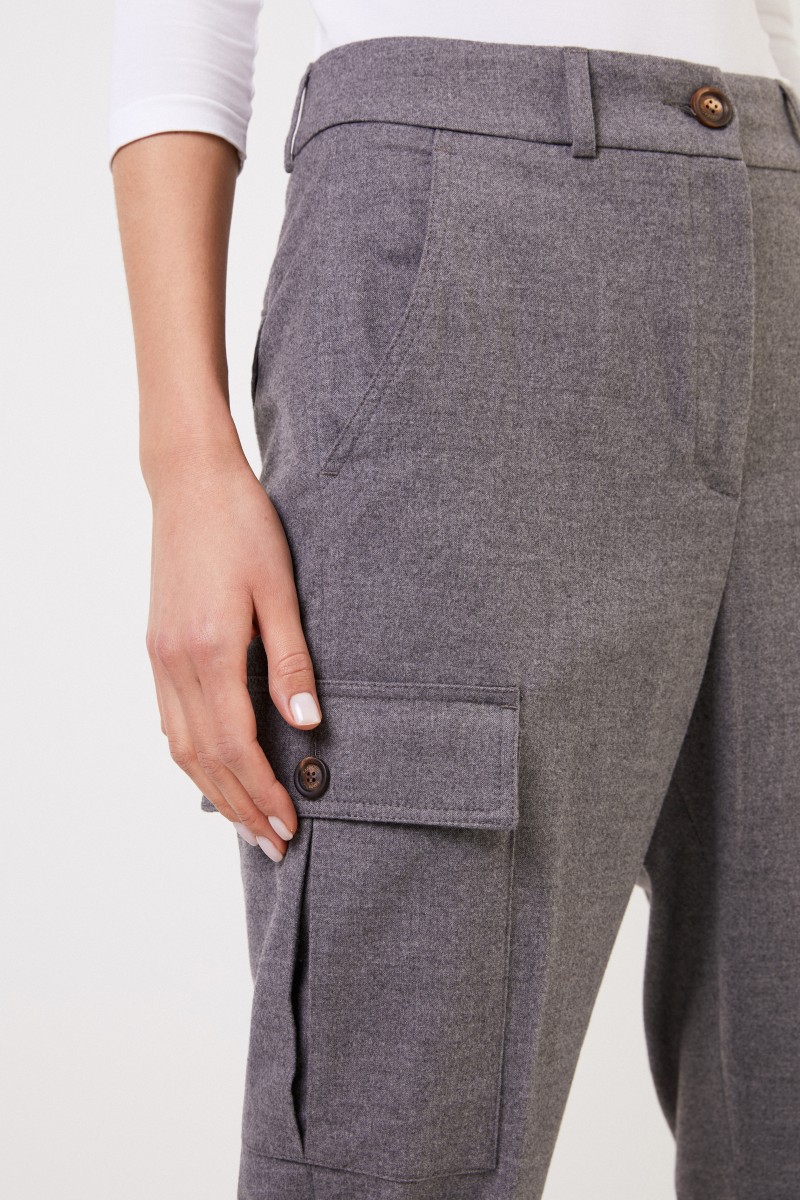 Cappellini Cargohose mit Saumumschlag Grau Meliert