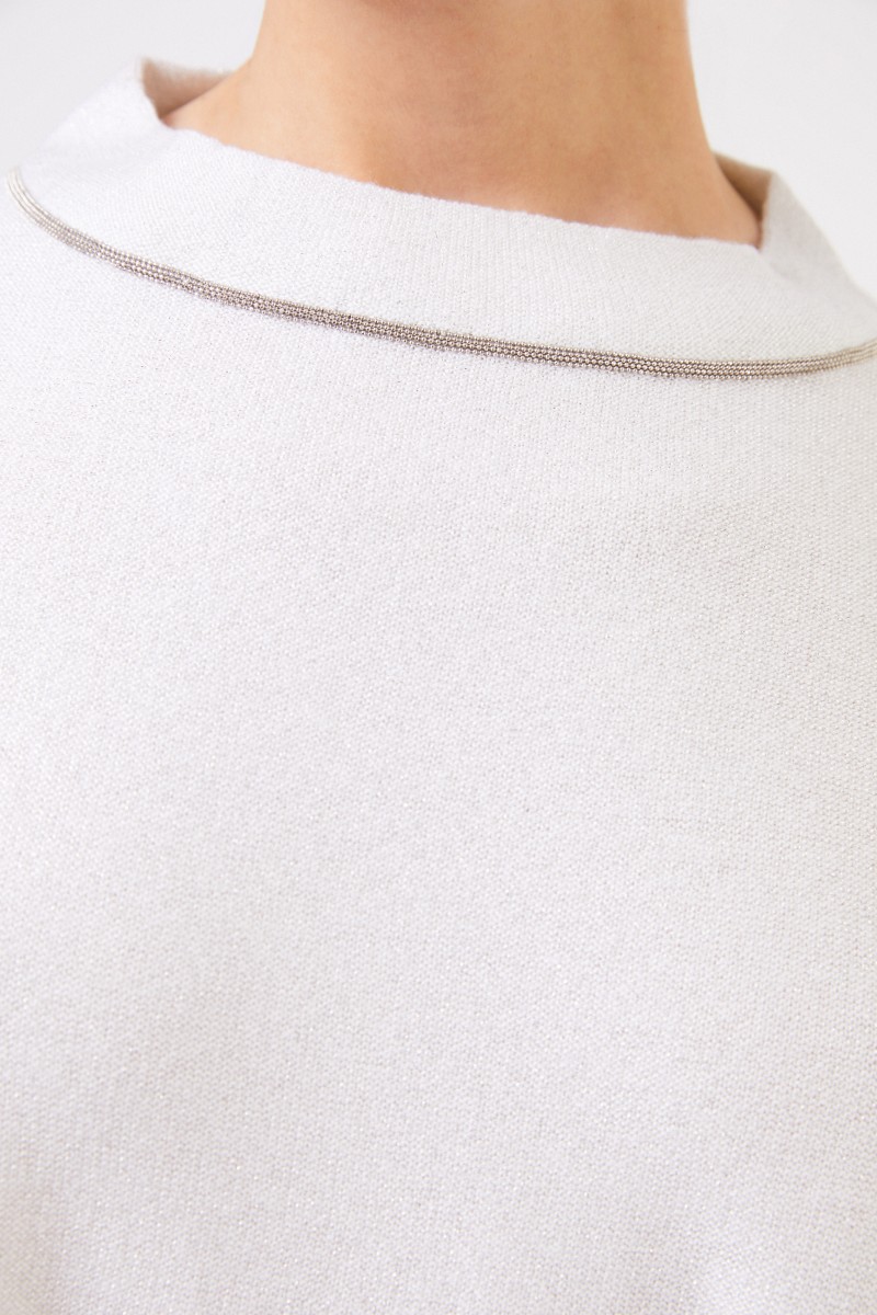 Cashmere-Poncho mit Lurexdetails Weiß