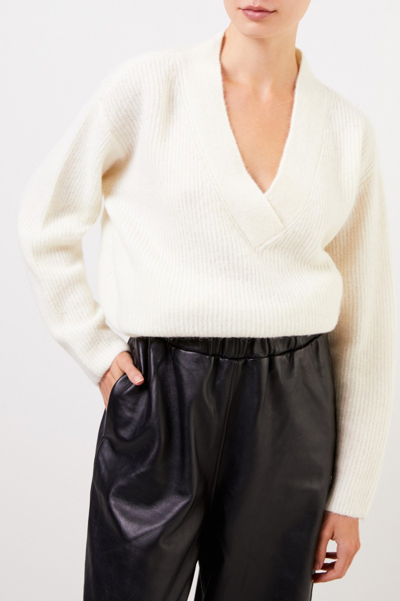 Ganni Alpaca-Pullover mit V-Neck Ecru
