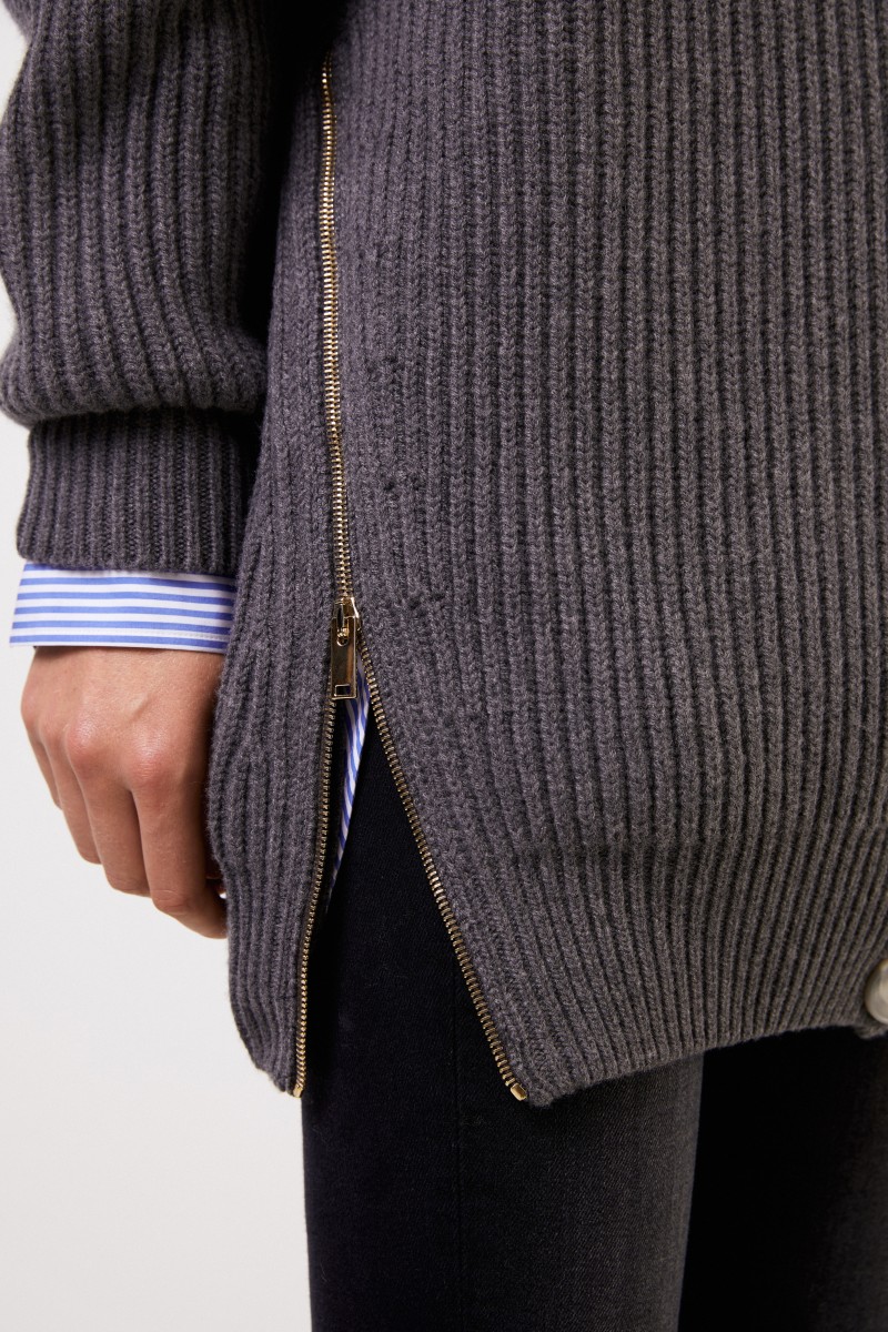 Stella McCartney Langer Woll-Cardigan mit Reißverschlüssen Grau