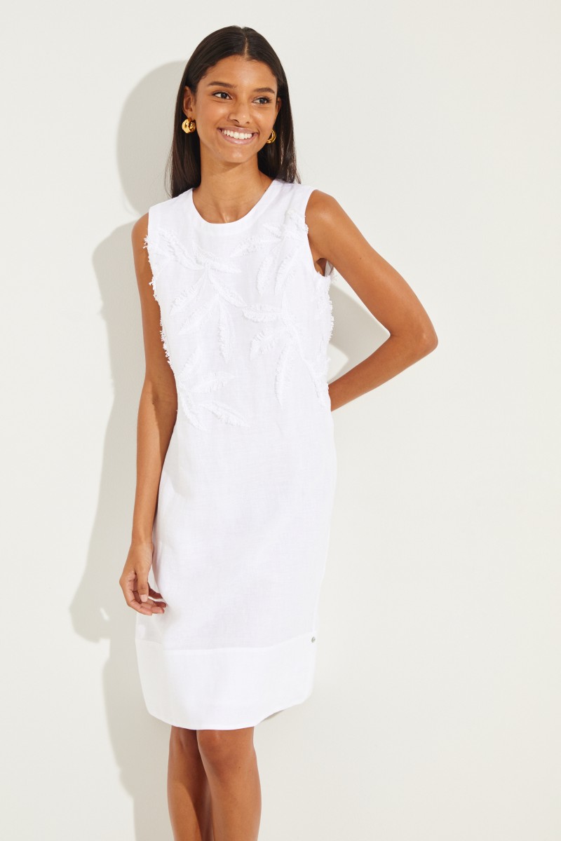 Leinen-Kleid mit Applikationen Weiß