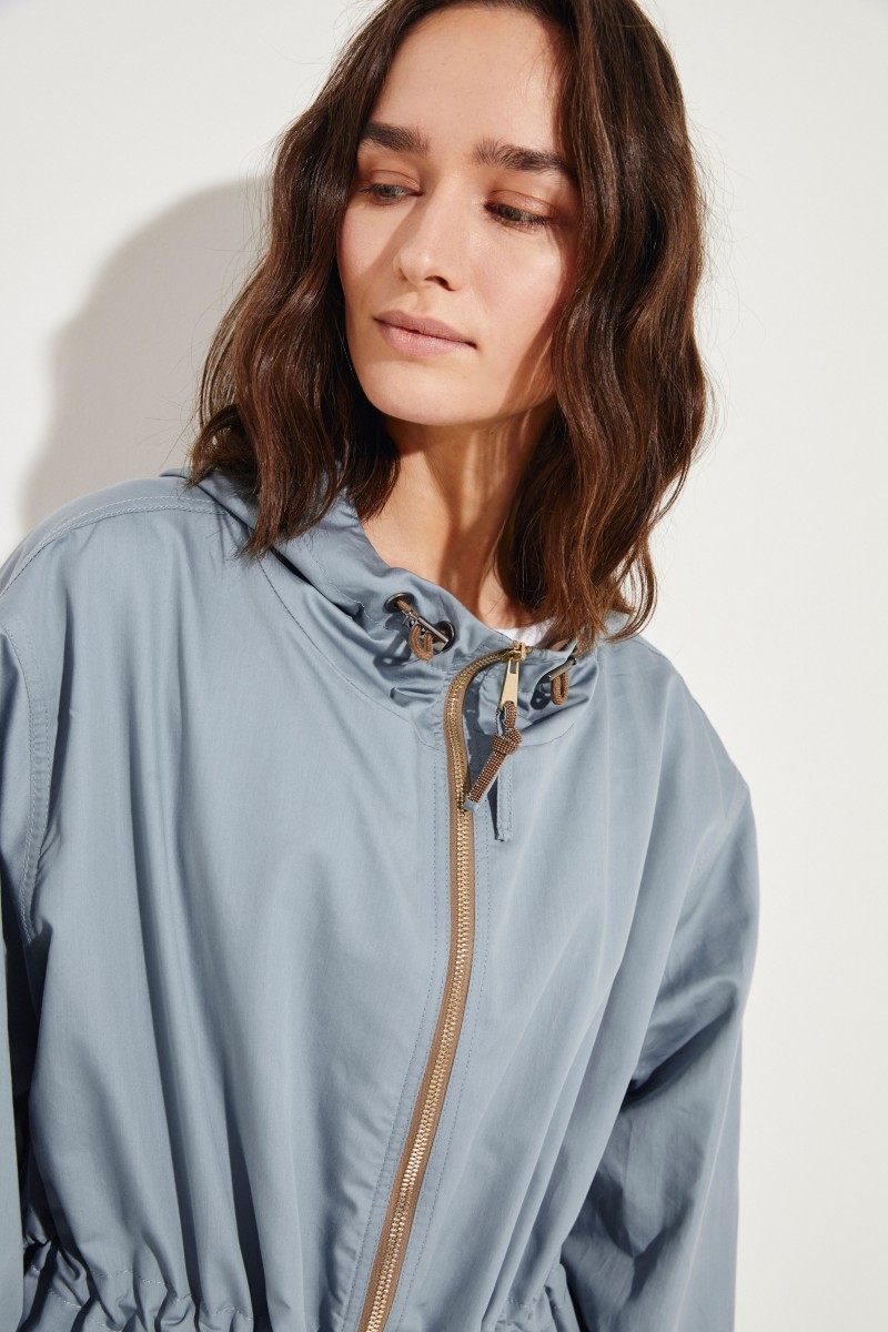 Baumwoll-Seiden-Parka mit Kapuze Blau