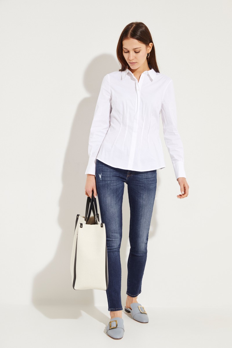Baumwollbluse mit Schößchen Weiß