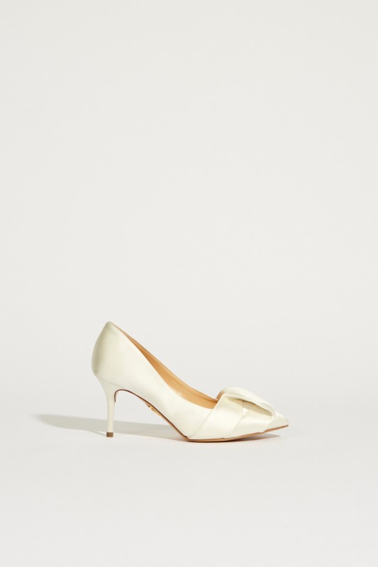 Satin-Brautpump mit Schleifendetail Weiß