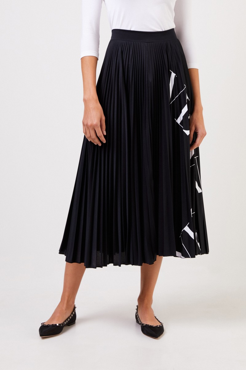 Valentino Midi Plissee-Rock mit Logo Schwarz/Weiß