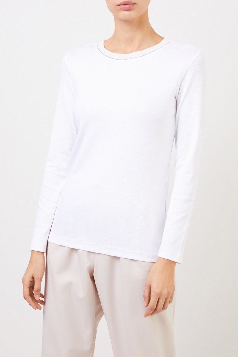 Fabiana Filippi Baumwoll-Longsleeve mit Perlenverzierung Weiß