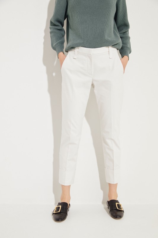 Baumwoll-Hose mit Saumumschlag Sand
