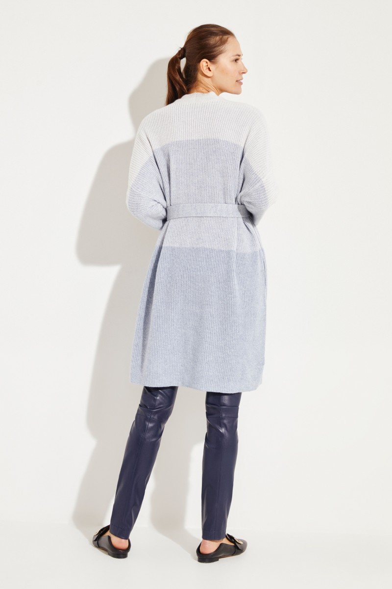 Cashmere-Leinen-Cardigan Blau/Weiß