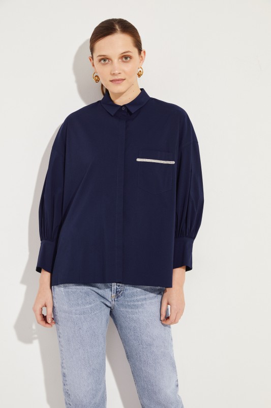Oversize Bluse mit Verzierung Marineblau