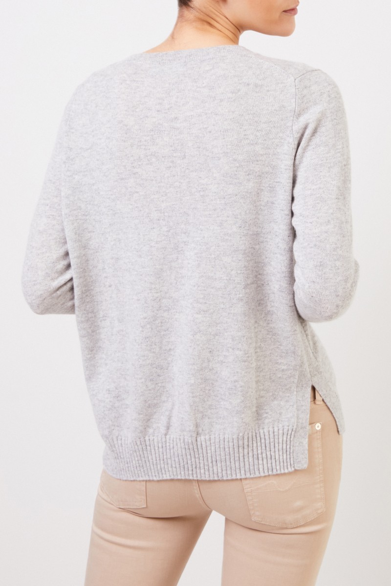 Cashmere-Pullover mit Schlitzen Hellgrau