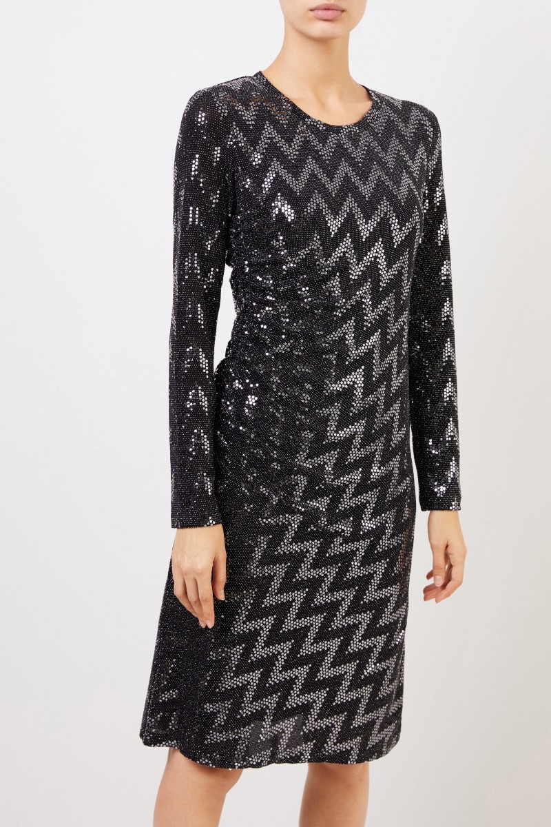Kleid mit Paillettendetails Schwarz/Silber