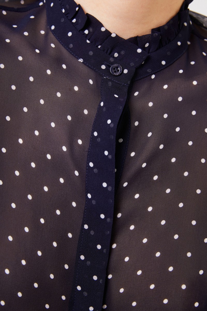 Iris von Arnim Seidenbluse mit Polka-Dots 'Mabel' Marineblau