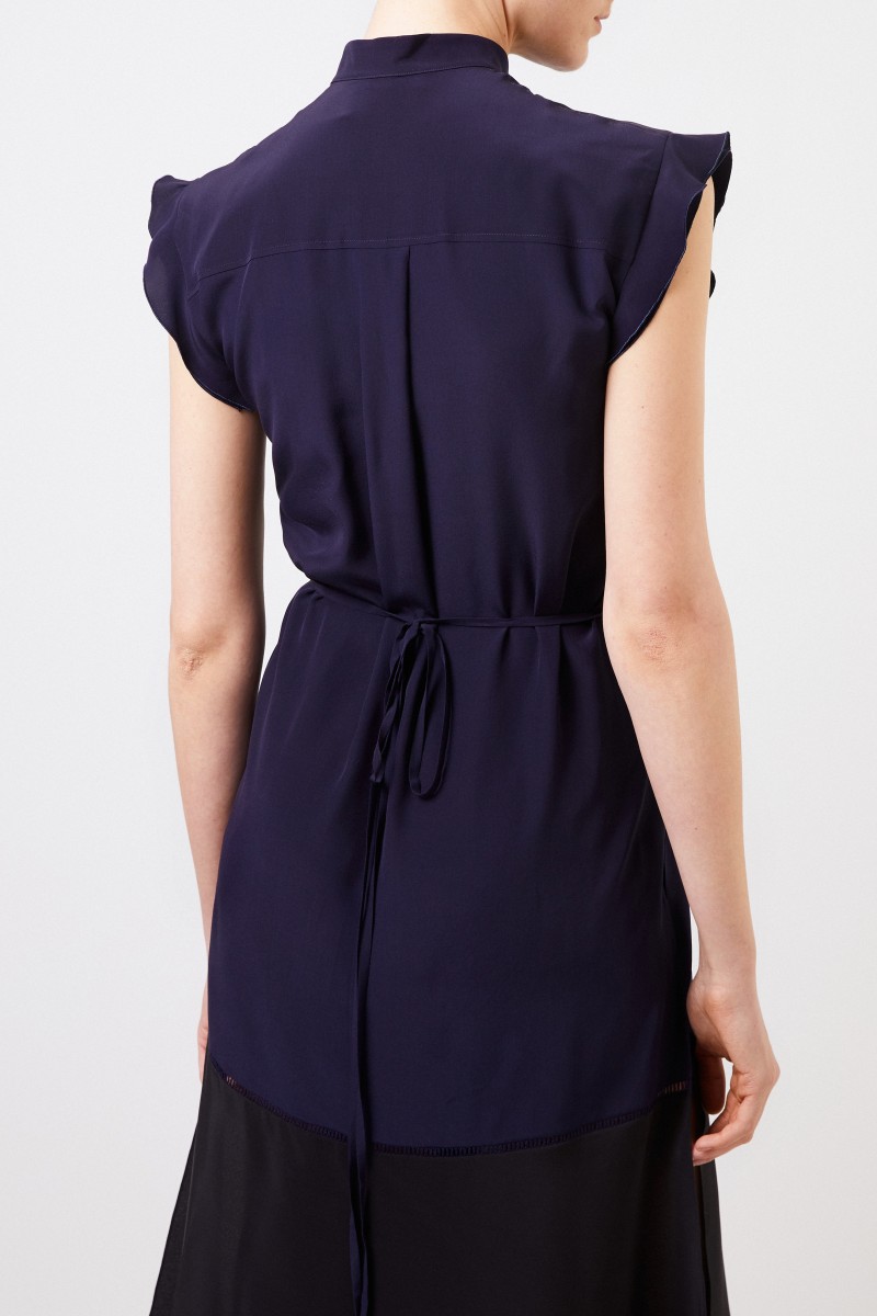 Chloé Langes Seidenkleid Marineblau/Schwarz